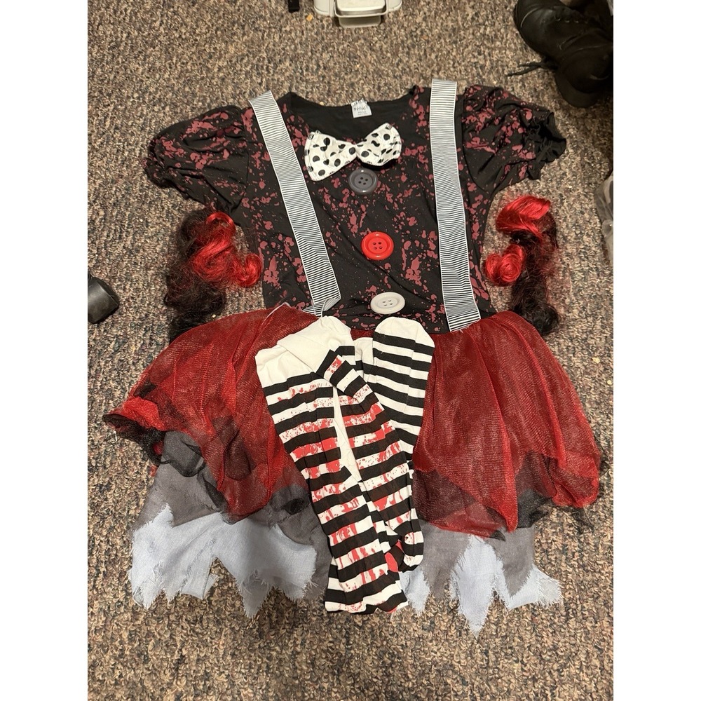 Spirit Halloween Adult Horror Clown Costume W/2 Matching Hair Clips &Tights  M-L